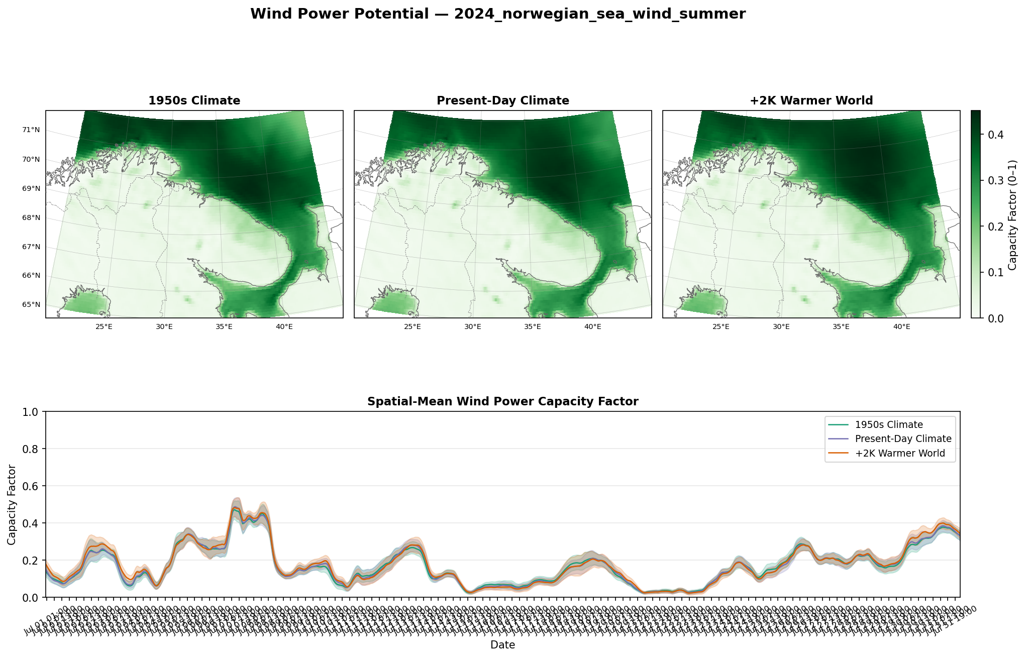 Wind Power Potential — Norwegian Sea Summer (Jul 2024, 0.1°)