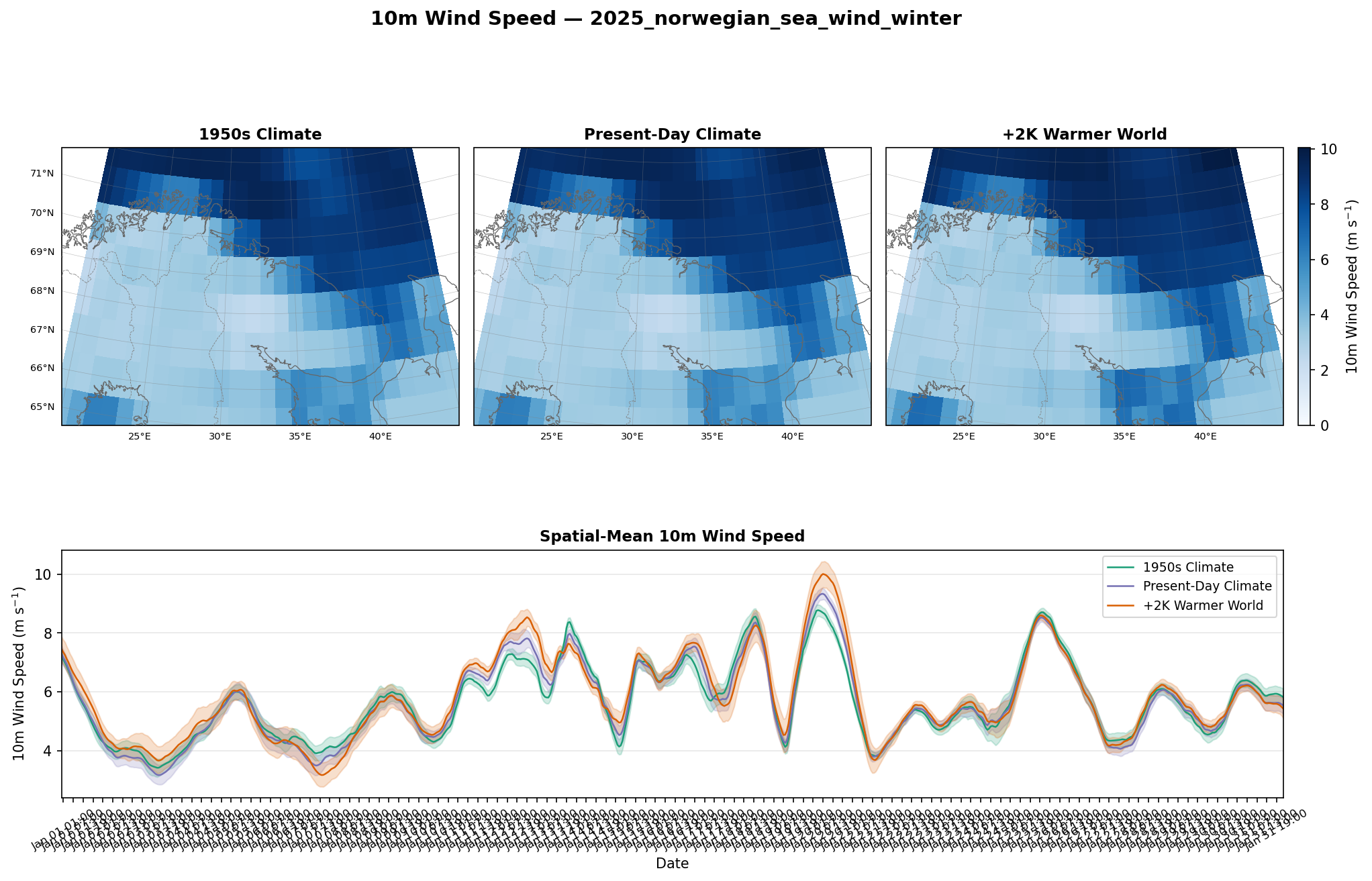 10m Wind Speed — Norwegian Sea Winter (Jan 2025, 1.0°)